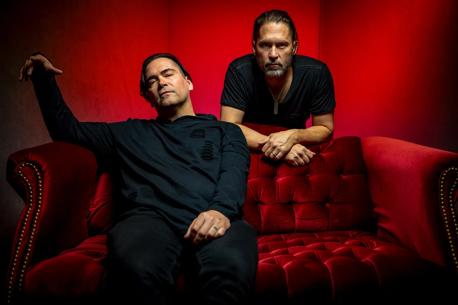 Aranda on the red couch